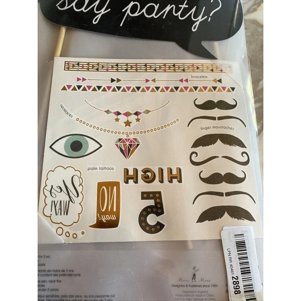Meri Meri Party Props & Tattoo Set With Bow Tie Mustache Hat & Gold Glitter Star